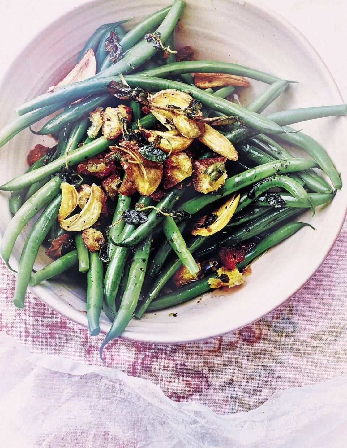 Détail sur les haricots verts dorés